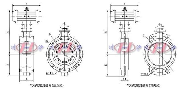 氣動軟密封蝶閥外形尺寸圖