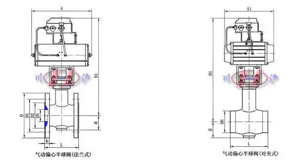 氣動(dòng)偏心半球閥外形尺寸圖