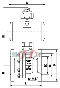 Q641F/H氣動(dòng)法蘭球閥 （美標(biāo)閥體） 主要外形尺寸圖